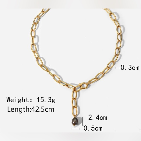 18K Gold Plated Black Pearl Pendant Necklace - Picture 6 of 9